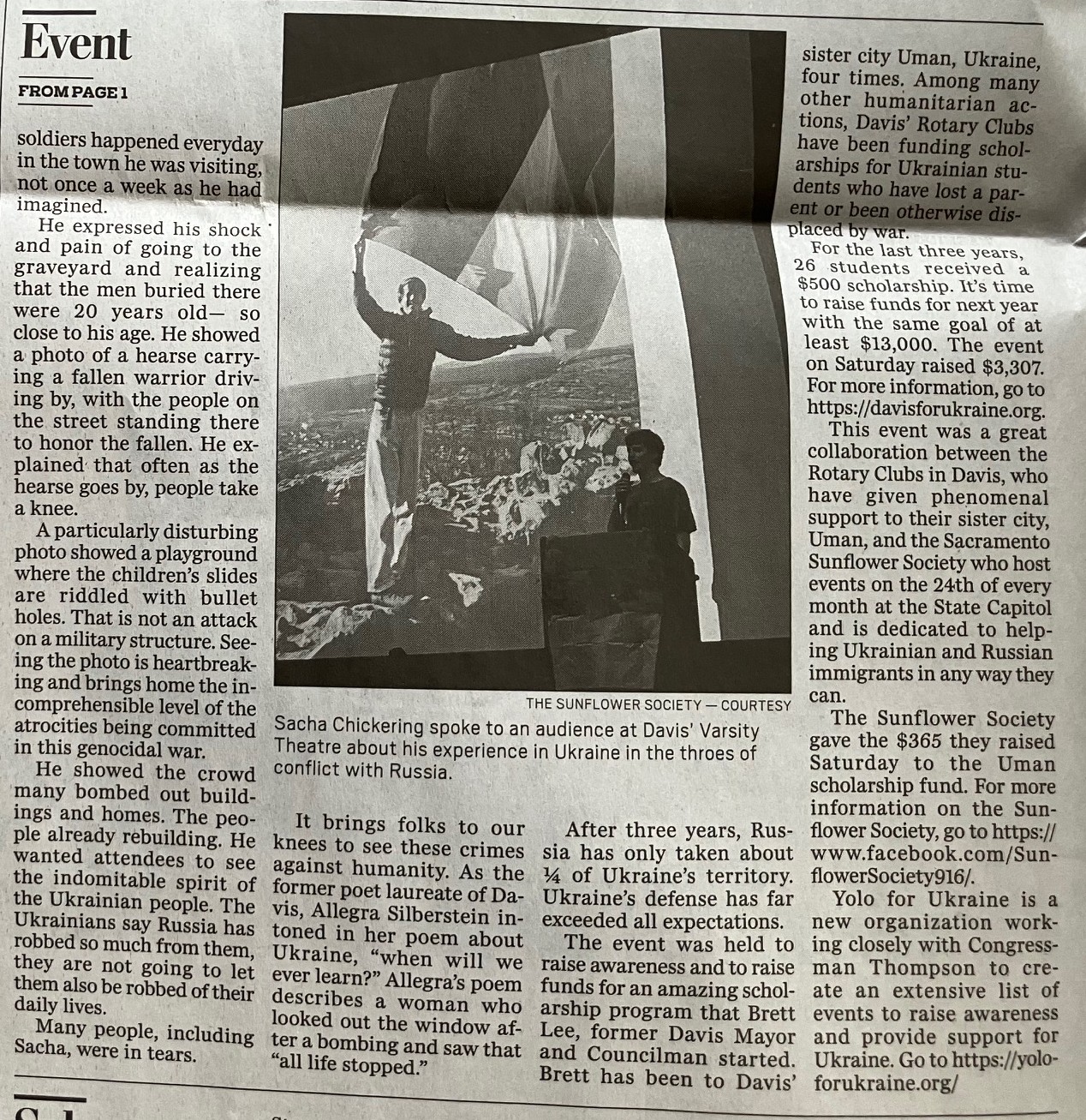 Woodland Daily Democrat: Event: Student speaks at pro-Ukraine event, Tuesday July 1 2025