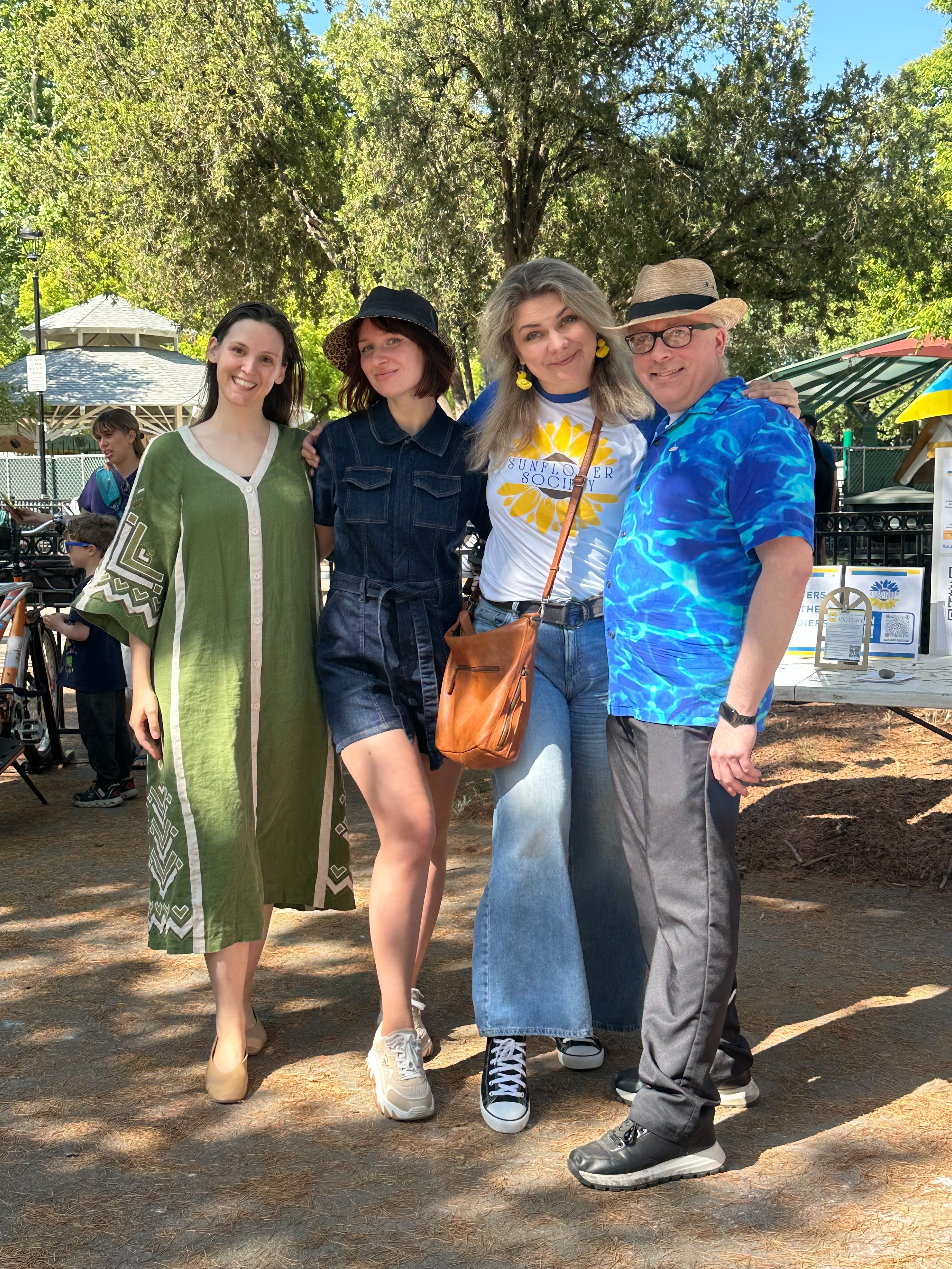 Elizabeth, Yulia, Anna, and Ilya at the Davis Farmers Market.