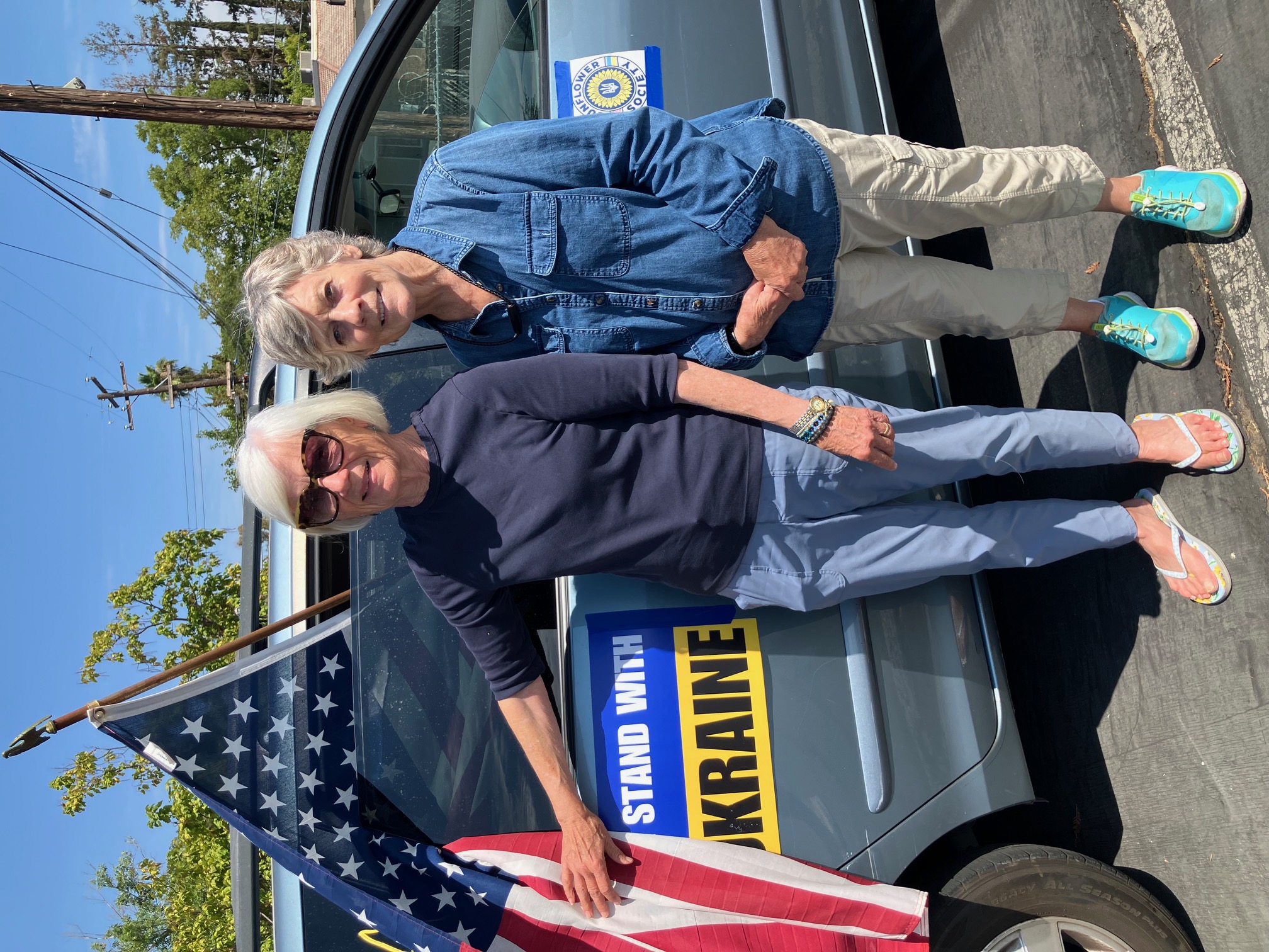 Nancy and Meryellen at the Sunflower Society Independence Day Rally in Sacramento.